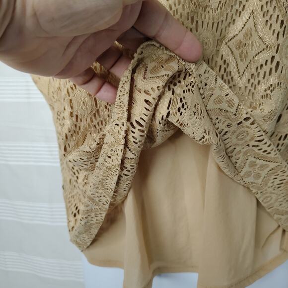 Nancy Bolen City Girl Petite Lace Vintage Tank Top Shirt Beige Large Y2K Boho - Picture 5 of 12